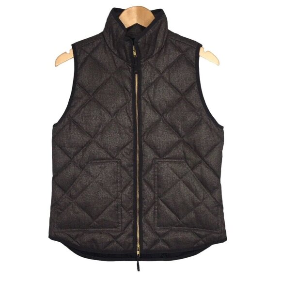 J Crew Excursion Down Puffer Vest Quilted Women Size Small Gray Full Zip - Picture 1 of 11